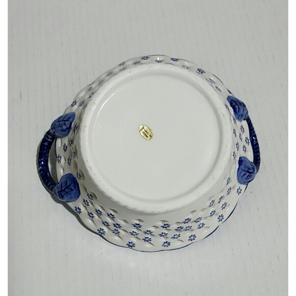 Blue White Pottery Reticulated Handpainted Candy Dish Windmill Delft Style China - Picture 7 of 8